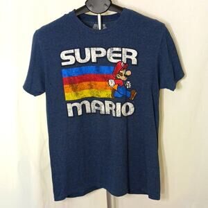 Nintendo SUPER MARIO T-Shirt Men's Sz M BLUE Short Sleeve Unisex Gaming Retro